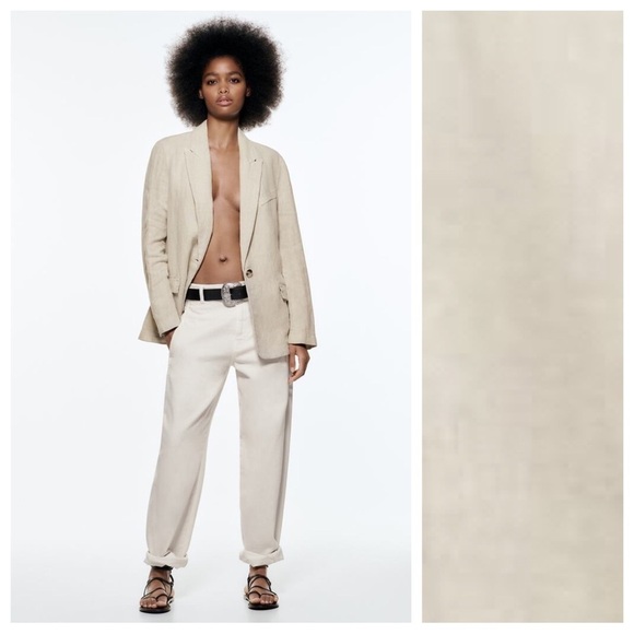 NWT. Zara Sand 100% Linen Blazer/Jacket with Pockets. Size S. - Picture 1 of 10